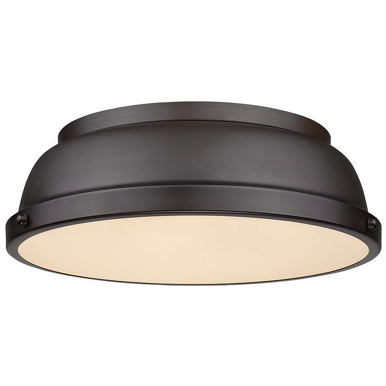Image 1 Duncan 14" Rubbed Bronze 2-Light Flush Mount with Rubbed Bronze Shade