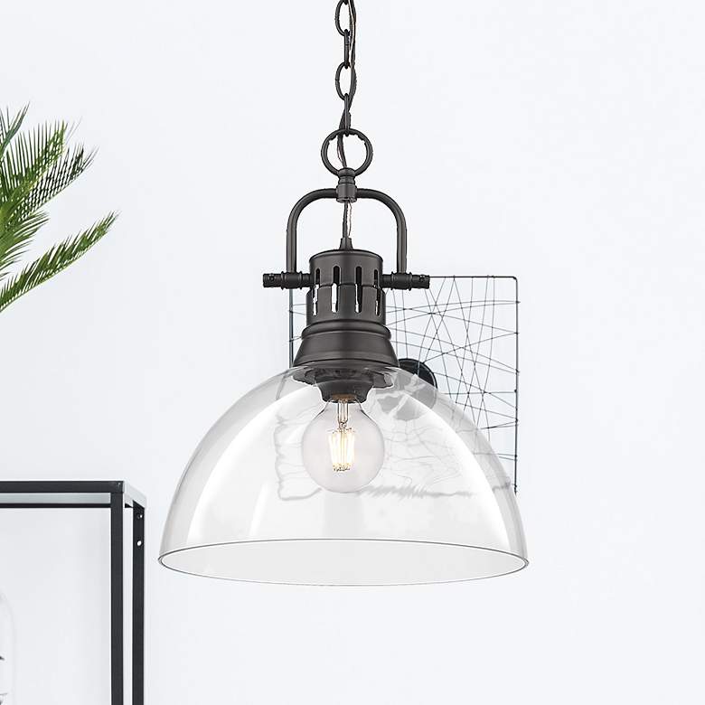Image 1 Duncan 14" Wide 1-Light Matte Black Pendant with Clear Glass