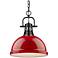 Duncan 14" Wide 1-Light Pendant with Chain in Matte Black with Red