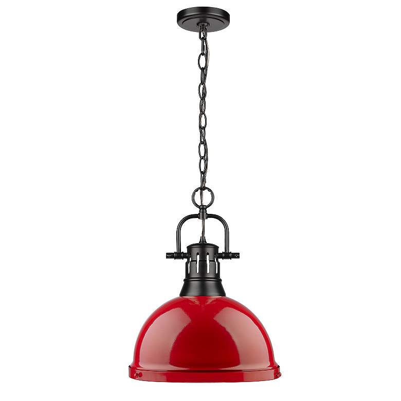 Image 2 Duncan 14" Wide 1-Light Pendant with Chain in Matte Black with Red more views