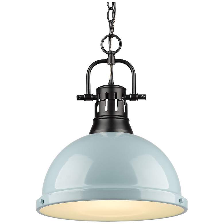 Image 1 Duncan 14 inch Wide 1-Light Pendant with Chain in Matte Black with Seafoam