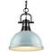 Duncan 14" Wide 1-Light Pendant with Chain in Matte Black with Seafoam