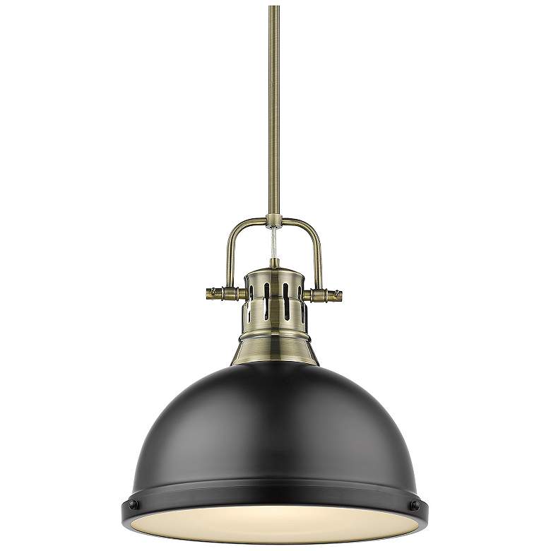 Image 1 Duncan 14 inch Wide 1-Light Pendant with Rods in Aged Brass with Matte Bla