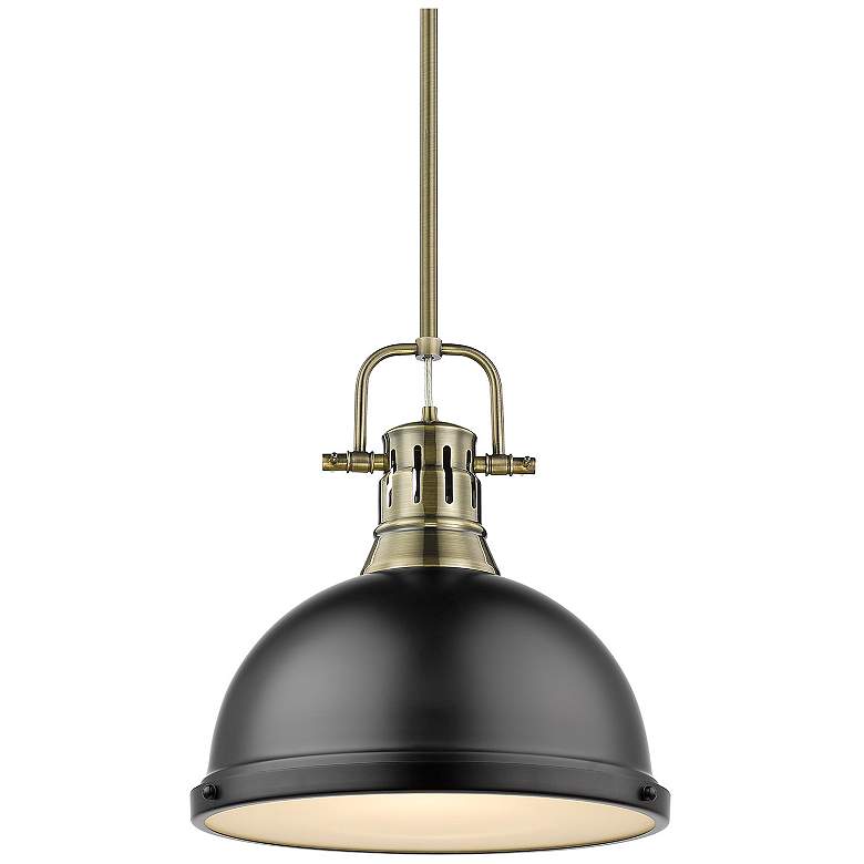 Image 1 Duncan 14" Wide 1-Light Pendant with Rods in Aged Brass with Matte Bla