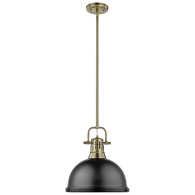 Image 2 Duncan 14" Wide 1-Light Pendant with Rods in Aged Brass with Matte Bla more views