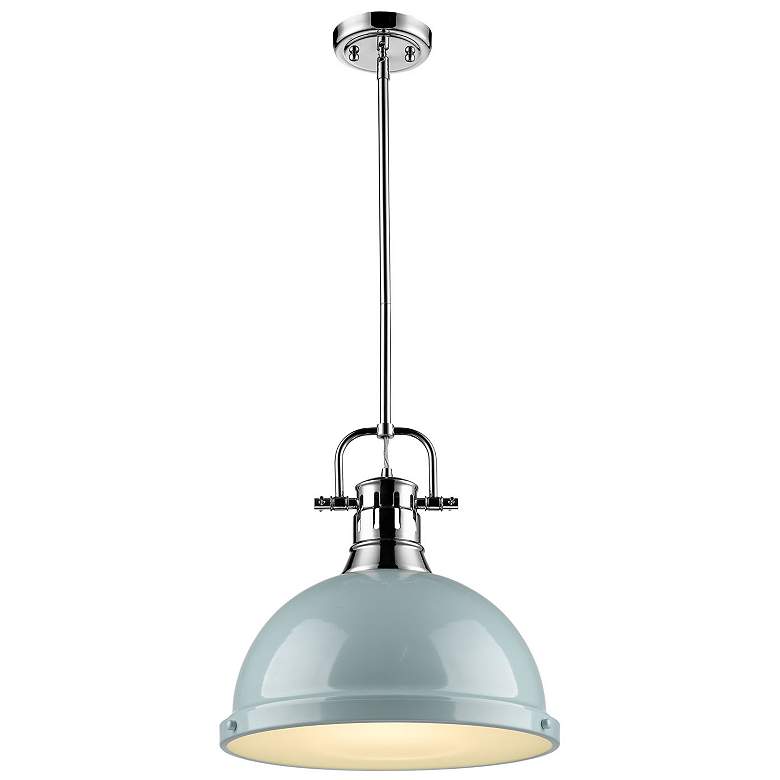Image 1 Duncan 14 inch Wide 1-Light Pendant with Rods in Chrome with Seafoam