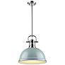 Duncan 14" Wide 1-Light Pendant with Rods in Chrome with Seafoam