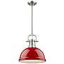 Duncan 14" Wide 1-Light Pendant with Rods in Pewter with Red