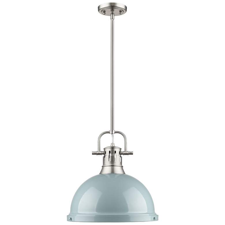Image 1 Duncan 14" Wide 1-Light Pendant with Rods in Pewter with Seafoam