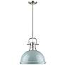 1_Duncan 14" Wide 1-Light Pendant with Rods in Pewter with Seafoam