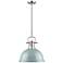 Duncan 14" Wide 1-Light Pendant with Rods in Pewter with Seafoam