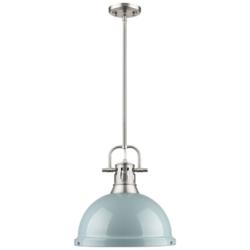 Duncan 14" Wide 1-Light Pendant with Rods in Pewter with Seafoam