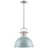 Duncan 14" Wide 1-Light Pendant with Rods in Pewter with Seafoam