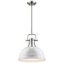 Duncan 14" Wide 1-Light Pendant with Rods in Pewter with White