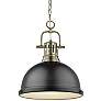 Duncan 14" Wide Aged Brass 1-Light Pendant With Matte Black Shade