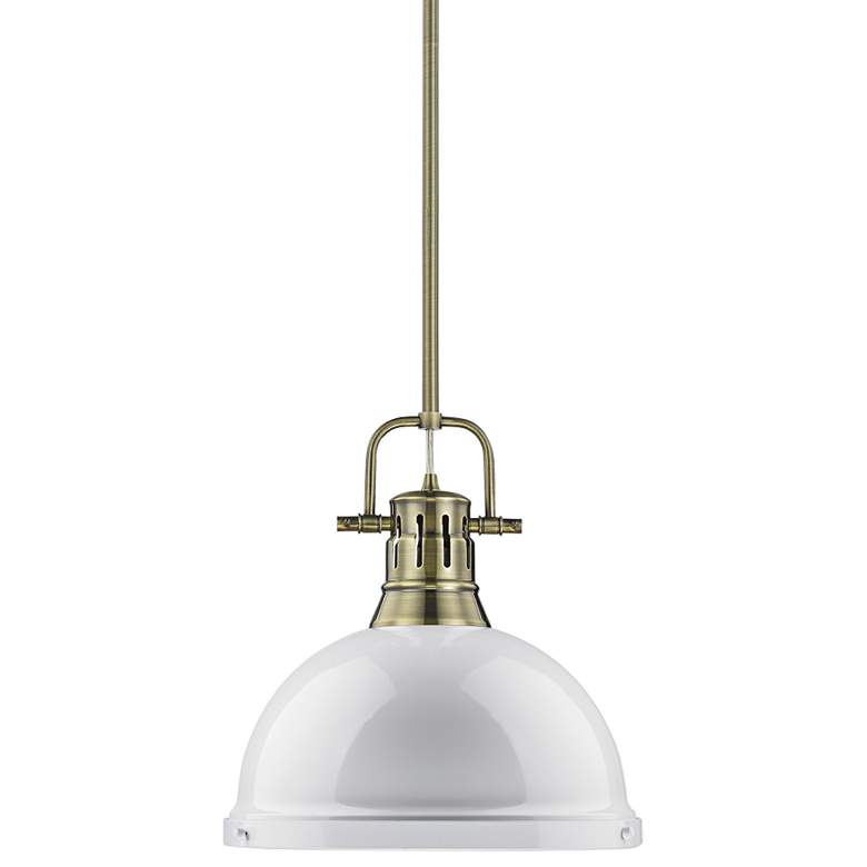 Image 1 Duncan 14 inch Wide Aged Brass 1-Light Pendant With White Shade
