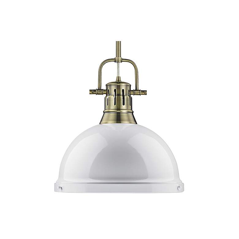 Image 2 Duncan 14 inch Wide Aged Brass 1-Light Pendant With White Shade more views