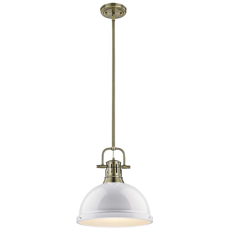 Image 3 Duncan 14 inch Wide Aged Brass 1-Light Pendant With White Shade more views