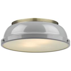 Duncan 14&quot; Wide Aged Brass 2-Light Flush Mount With Gray Shade