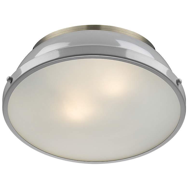 Image 3 Duncan 14" Wide Aged Brass 2-Light Flush Mount With Gray Shade more views