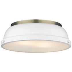 Duncan 14&quot; Wide Aged Brass 2-Light Flush Mount With Matte White Shade