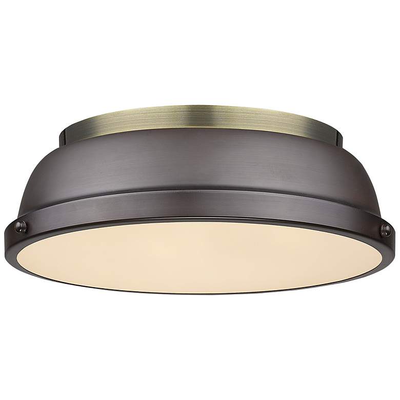 Image 1 Duncan 14" Wide Aged Brass 2-Light Flush Mount With Rubbed Bronze Shad