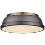 Duncan 14" Wide Aged Brass 2-Light Flush Mount With Rubbed Bronze Shad