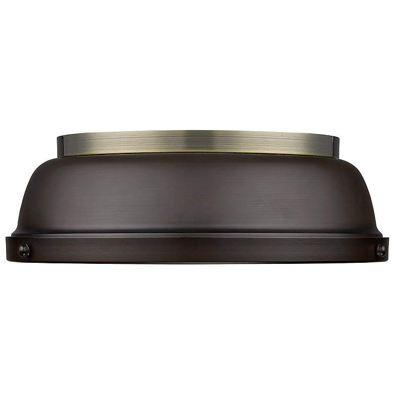 Image 3 Duncan 14" Wide Aged Brass 2-Light Flush Mount With Rubbed Bronze Shad more views
