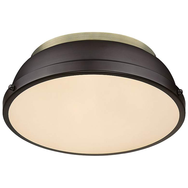 Image 4 Duncan 14" Wide Aged Brass 2-Light Flush Mount With Rubbed Bronze Shad more views