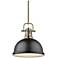 Duncan 14" Wide Aged Brass and Black Dome Pendant Light