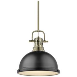 Duncan 14" Wide Aged Brass and Black Dome Pendant Light