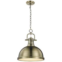 Duncan 14&quot; Wide Aged Brass Pendant Light with Chain