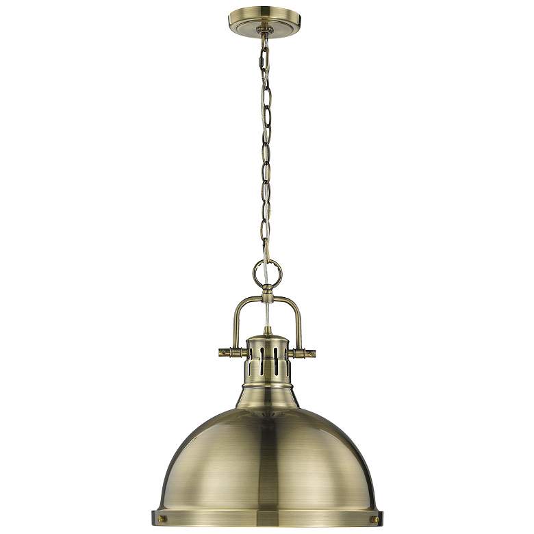 Image 4 Duncan 14" Wide Aged Brass Pendant Light with Chain more views