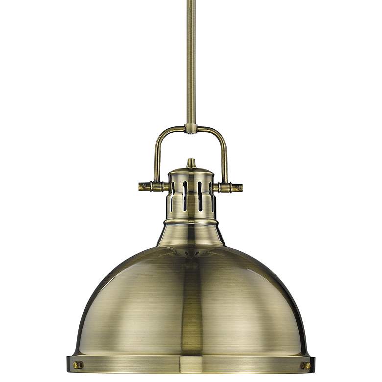 Duncan 14&quot; Wide Aged Brass Pendant Light with Rod
