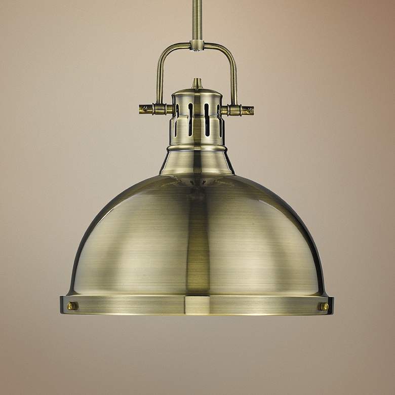 Image 1 Duncan 14" Wide Aged Brass Pendant Light with Rod