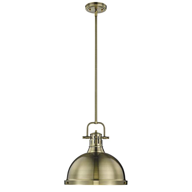 Image 4 Duncan 14" Wide Aged Brass Pendant Light with Rod more views