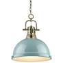 Duncan 14" Wide Aged Brass Pendant Light with Seafoam Shade