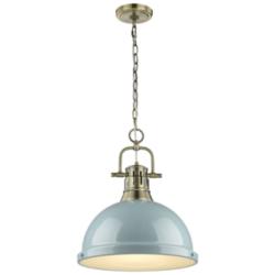 Duncan 14&quot; Wide Aged Brass Pendant Light with Seafoam Shade