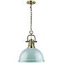 Thumbnail3 of Duncan 14" Wide Aged Brass Pendant Light with Seafoam Shade more views