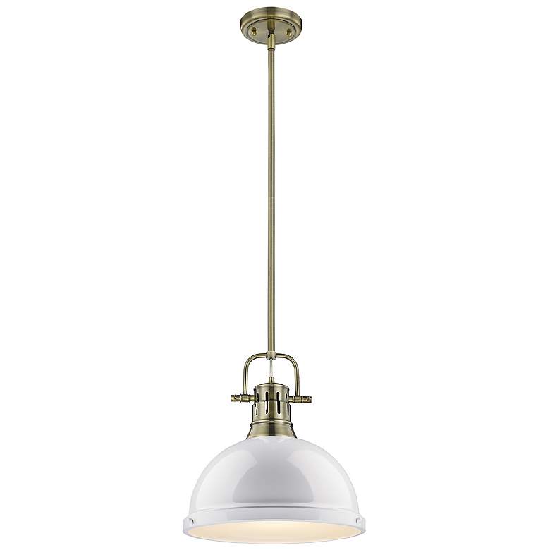 Image 3 Duncan 14" Wide Aged Brass Rod Pendant Light w/ White Shade more views