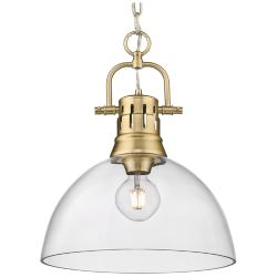 Duncan 14&quot; Wide Brushed Champagne Bronze 1-Light Pendant With Clear Gl