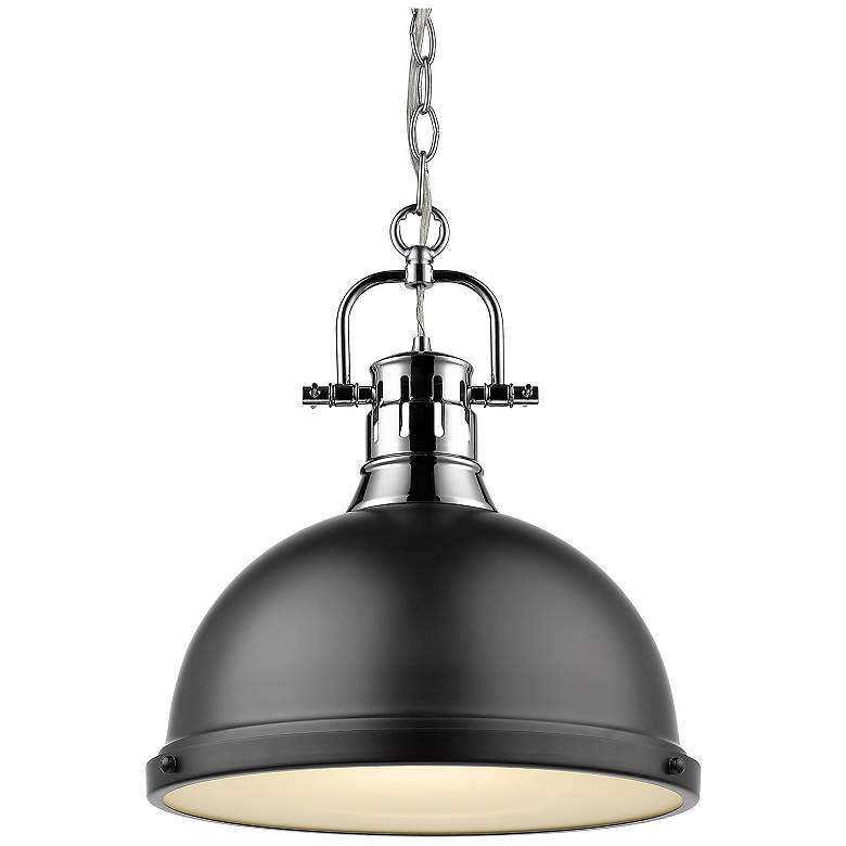 Image 1 Duncan 14" Wide Chrome 1-Light Pendant With Matte Black Shade