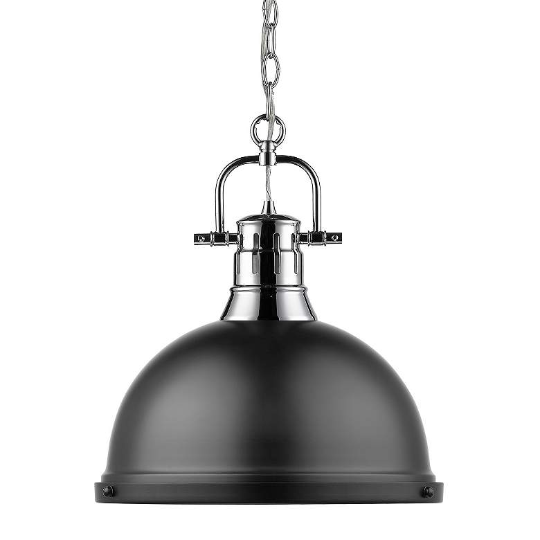 Image 2 Duncan 14" Wide Chrome 1-Light Pendant With Matte Black Shade more views