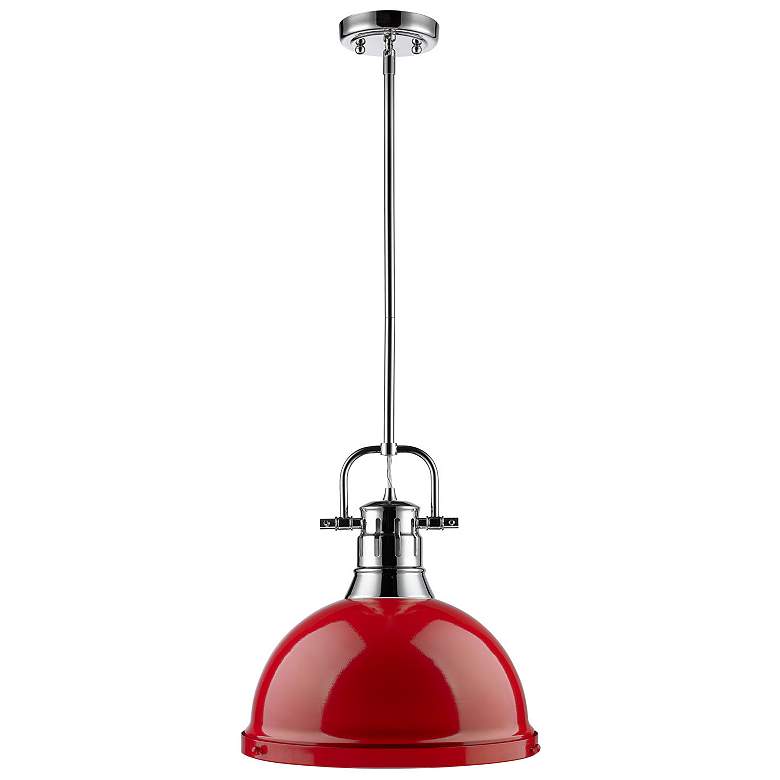 Image 1 Duncan 14 inch Wide Chrome 1-Light Pendant With Red Shade