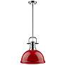 Duncan 14" Wide Chrome 1-Light Pendant With Red Shade