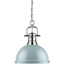 Duncan 14&quot; Wide Chrome 1-Light Pendant With Seafoam Shade