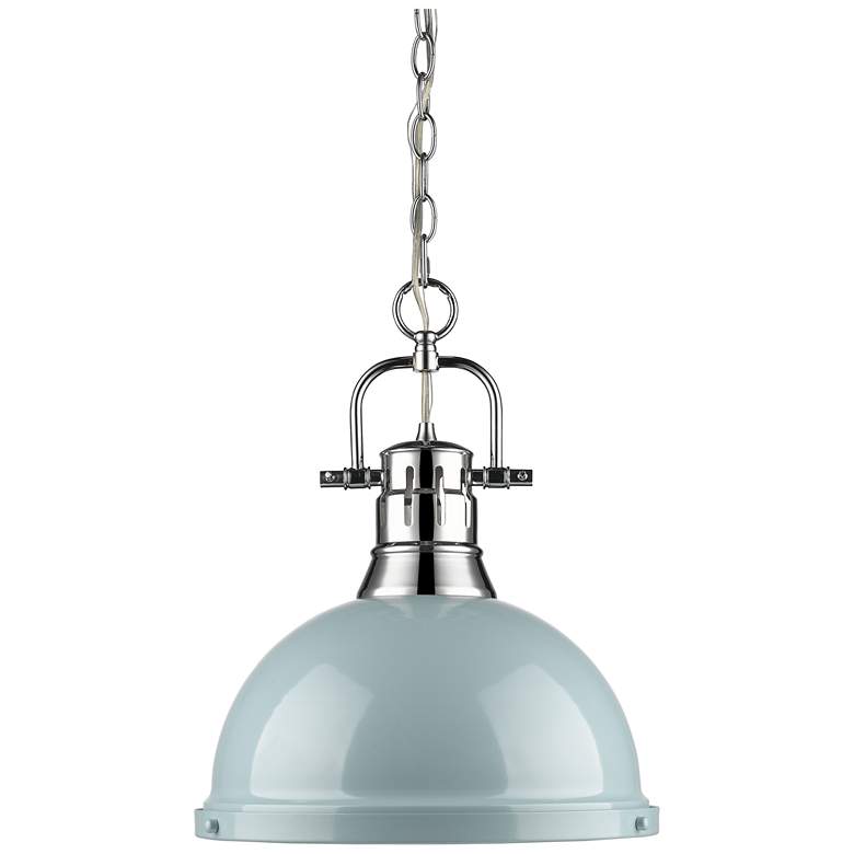 Image 1 Duncan 14 inch Wide Chrome 1-Light Pendant With Seafoam Shade