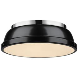 Duncan 14&quot; Wide Chrome 2-Light Flush Mount With Black Shade