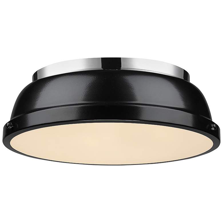 Image 1 Duncan 14 inch Wide Chrome 2-Light Flush Mount With Black Shade