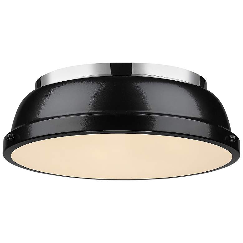 Image 1 Duncan 14" Wide Chrome 2-Light Flush Mount With Black Shade